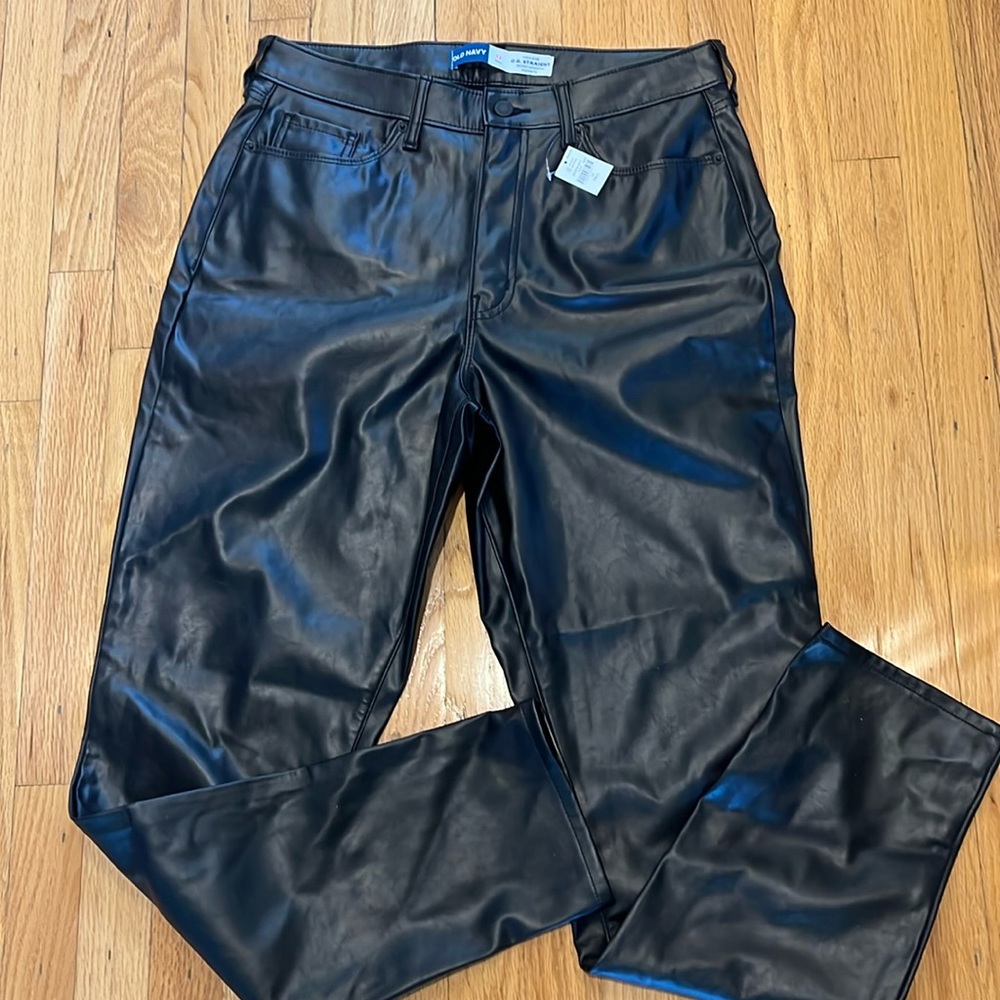 NWT Old Navy black faux leather pants, 12 tall